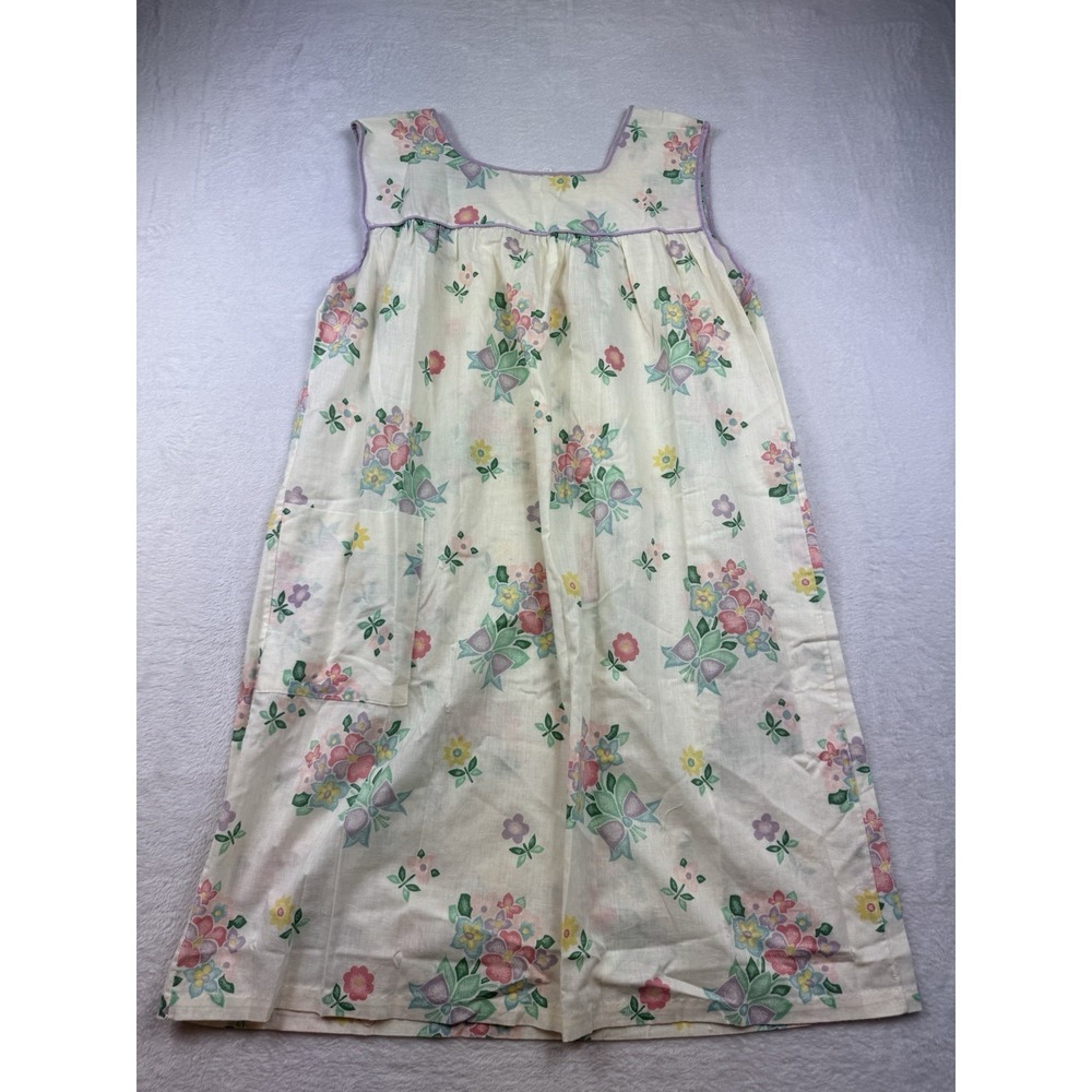 House Dress Women Retro Cream Floral Vintage Sleeveless Muumuu Night 60s 70s XL